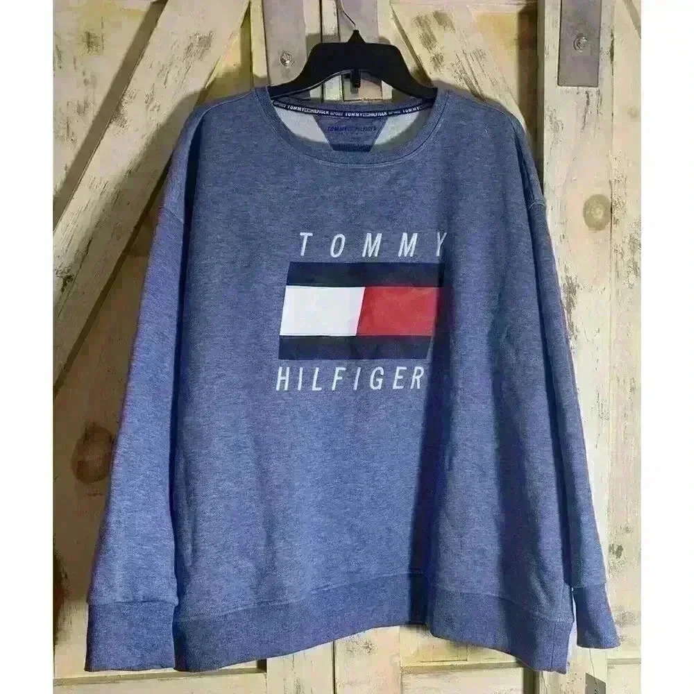 Tommy Hilfiger‎ Oversized Women Boyfriend Crew Neck Sweater Flag Size 2XL